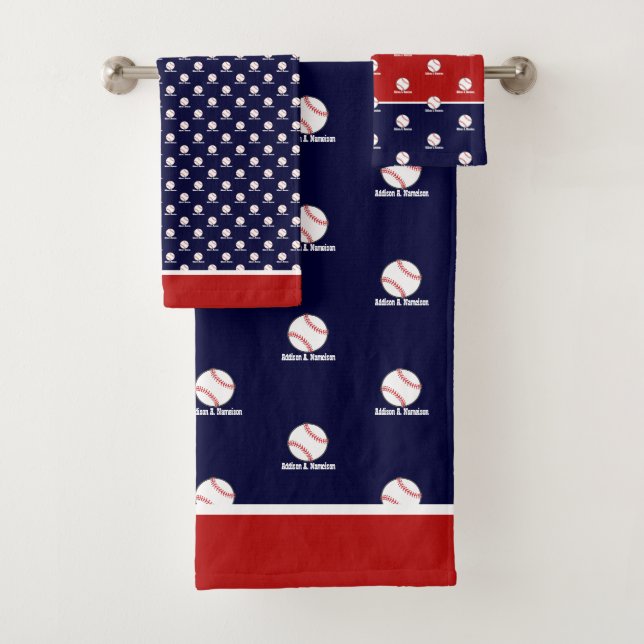 Baseball on Navy Blue  Name Sports Room Boys  Bath Towel Set (Insitu)