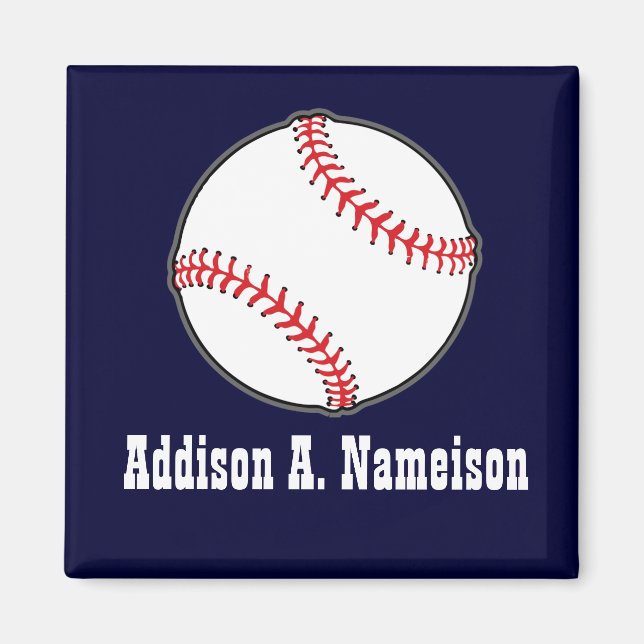 Baseball on Navy Blue  Name Sports Room Boys  Magnet (Front)