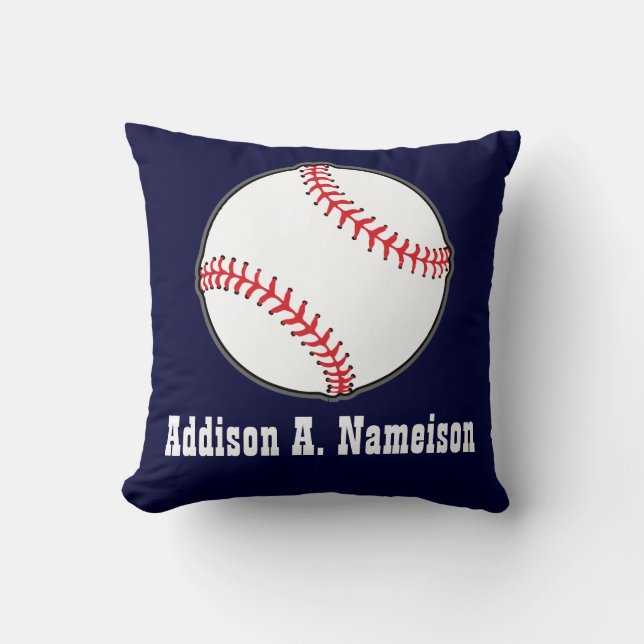 Baseball on Navy Blue  Name Sports Room Boys Throw Cushion (Front)