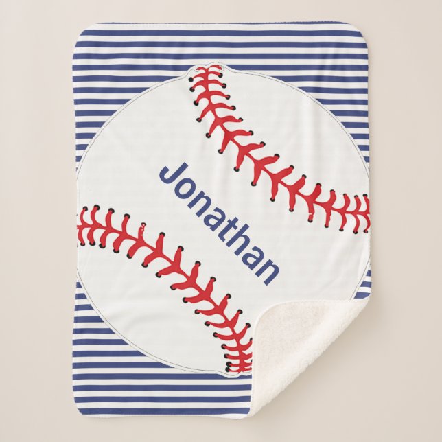 Baseball on Stripes Design Sherpa Blanket (Front)
