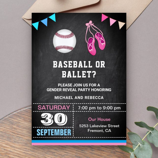Baseball or Ballet Gender Reveal Party Invitation (Creator Uploaded)