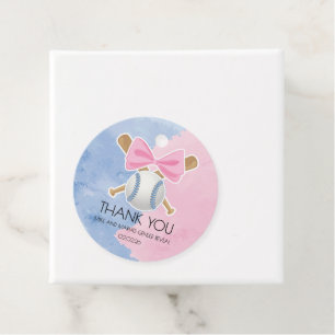 Baseball or bow gender reveal thank you tag