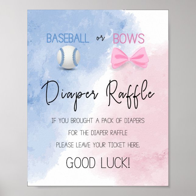 Baseball or bows diaper raffle sign gender reveal (Front)