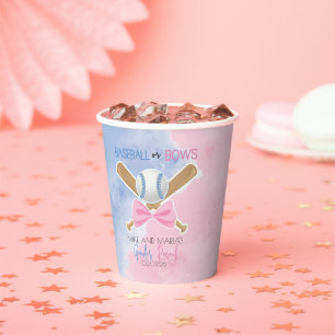 Baseball or bows gender reveal paper cups