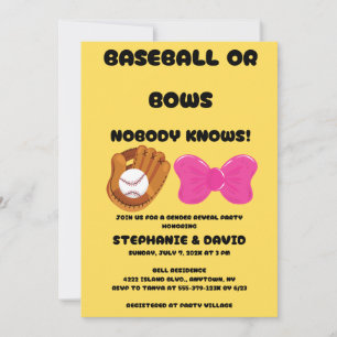 Baseball or Bows gender reveal party  Invitation