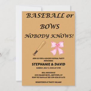 Baseball or Bows gender reveal party Invitation