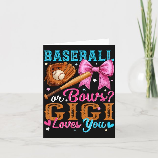 Baseball Or Bows Gigi Loves You Gender Reveal Baby Card (Front)