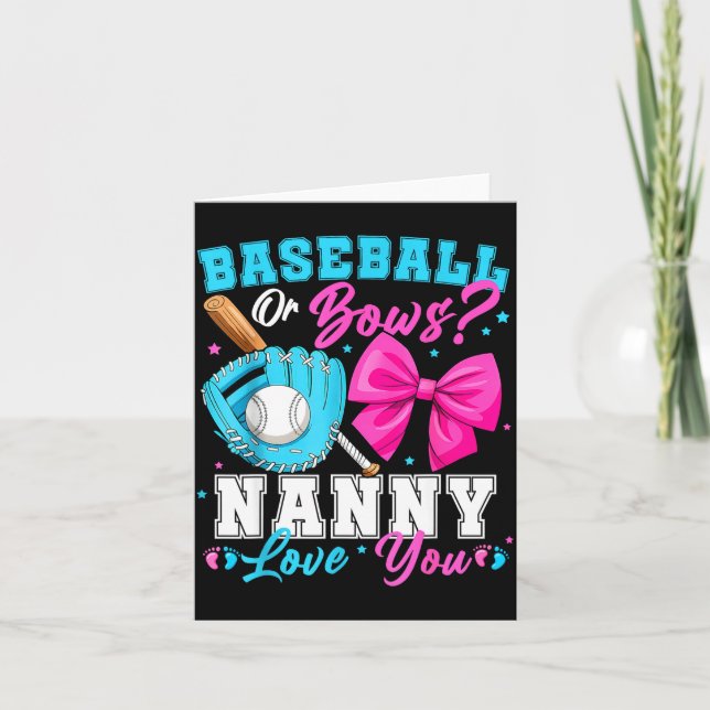 Baseball Or Bows Nanny Loves You Gender Reveal Fam Card (Front)