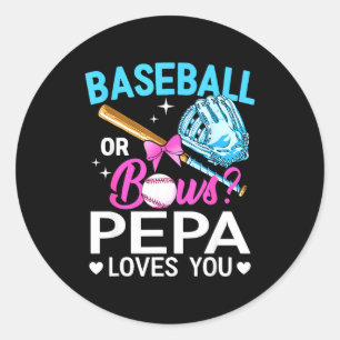 Baseball or bows pepa loves gender reveal boy or classic round sticker
