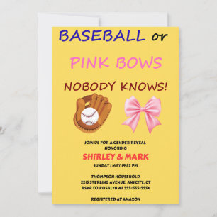 Baseball or Pink Bows gender reveal party  Invitation