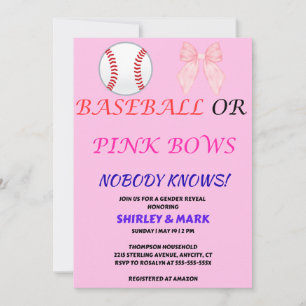 Baseball or Pink Bows Gender Reveal Party Invitation