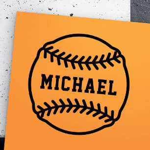 Baseball or softball with custom name rubber stamp