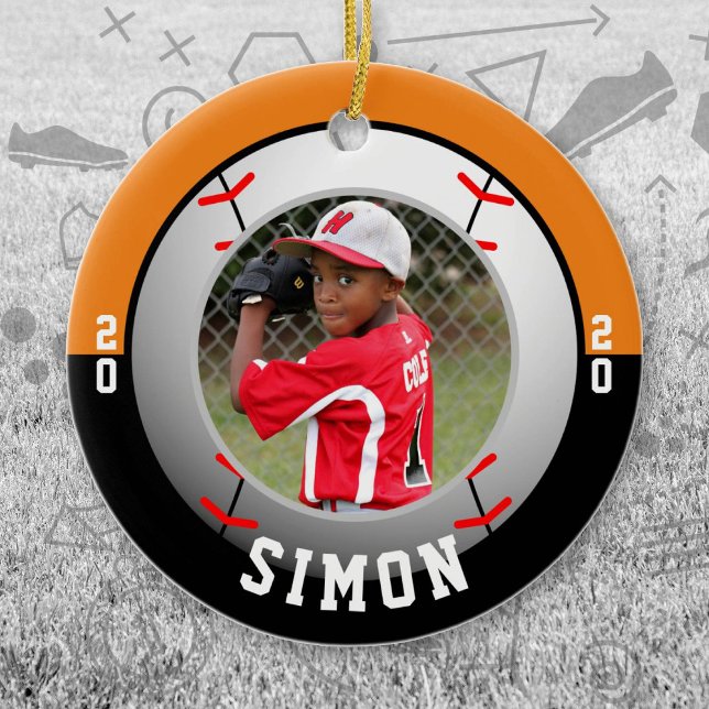 Baseball Orange Black Team Colours Ceramic Ornament (Orange and Black Baseball Let's Go Team Ornament. Celebrate your high school or college athlete.)