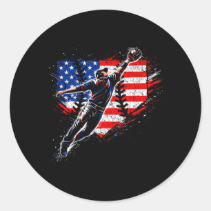 Baseball Outfielder American Flag Summer Fourth Classic Round Sticker