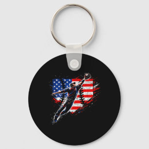 Baseball Outfielder American Flag Summer Fourth Key Ring