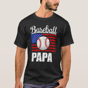 Baseball Papa Mens American Flag Grandpa Game day T-Shirt