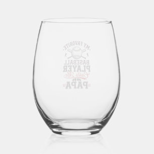 Baseball Papa Vintage Engraving Vector Design_1 Stemless Wine Glass