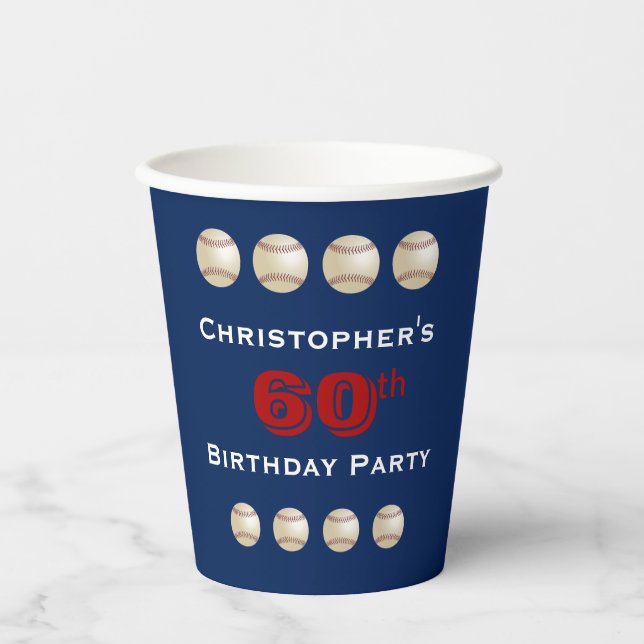 Baseball Paper Cups, 60th Birthday Party Paper Cup (Front)