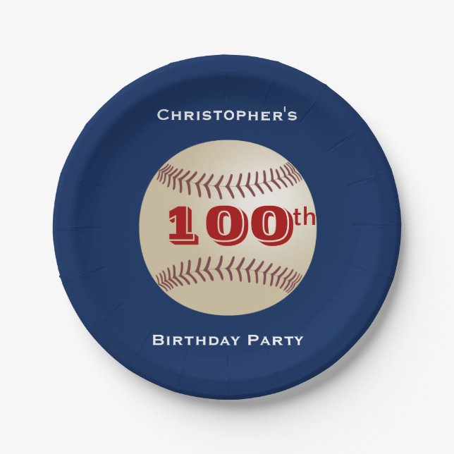 Baseball Paper Plates, 100th Birthday Party Paper Plate (Front)
