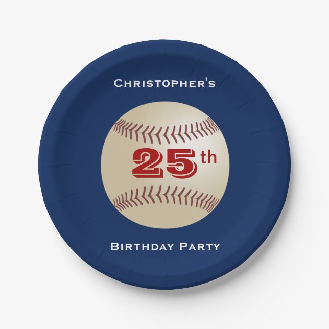 Baseball Paper Plates, 25th Birthday Party Paper Plate (Front)