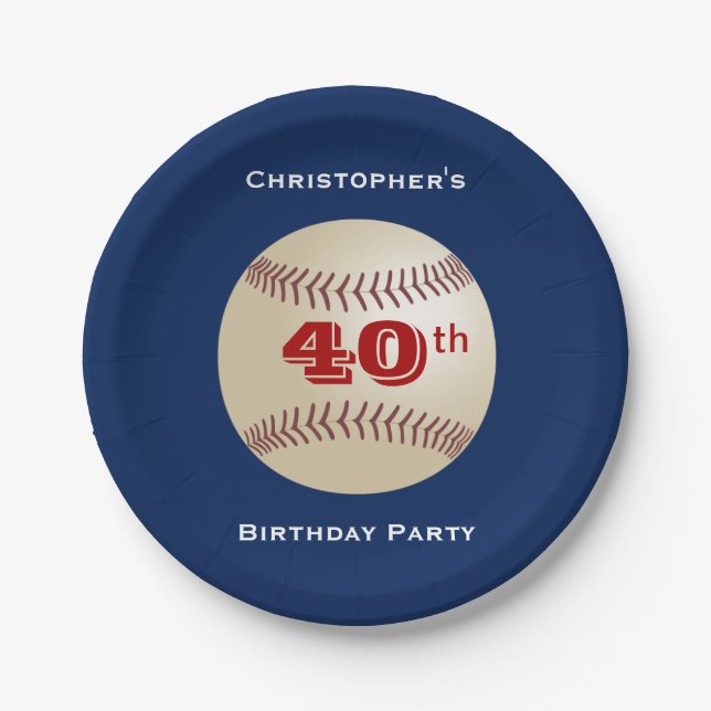 Baseball Paper Plates, 40th Birthday Party Paper Plate (Front)
