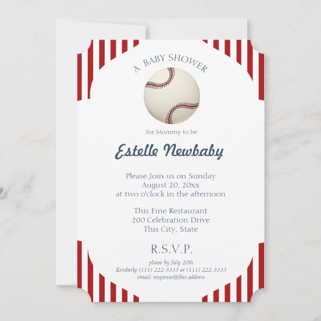 Baseball Park Stripes Baby Shower Invitation (Front)