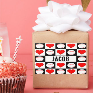 Baseball Party Decor Custom Player Name Gift Wrap Rectangular Sticker