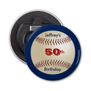 Baseball Party Favour 50th Birthday Name Button Bottle Opener