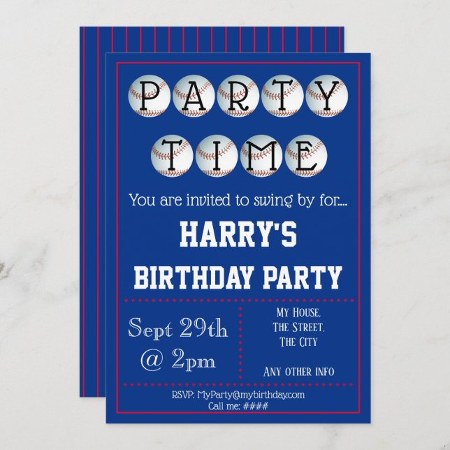 Baseball Party Invitation Editable (Front/Back)