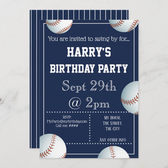 Baseball Party Invitation Editable (Front/Back)