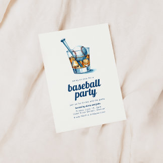 Baseball Party Invitation with Whiskey Glass