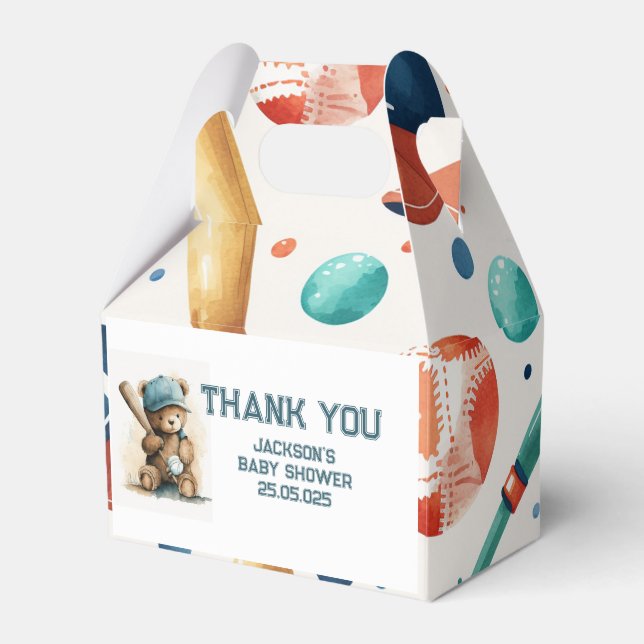 Baseball Pattern Custom Text Boy Party  Favour Box (Front Side)