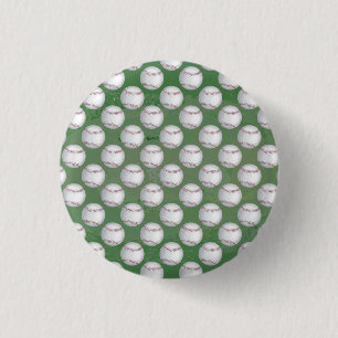 Baseball Pattern on Green 3 Cm Round Badge