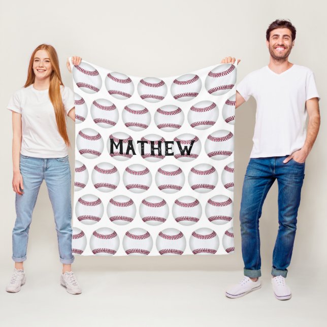 Baseball Pattern Personalised Fleece Blanket (In Situ)