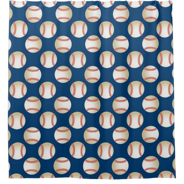 Baseball Pattern Sport Theme Navy Blue Shower Curtain (Front)