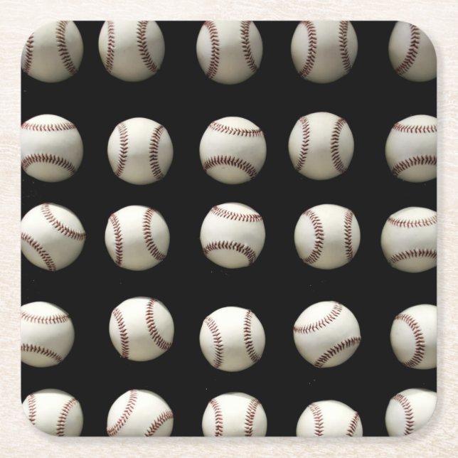 Baseball Pattern Square Paper Coaster (Front)