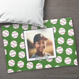 Baseball Pattern with Photo - Team Sports Green Pillowcase