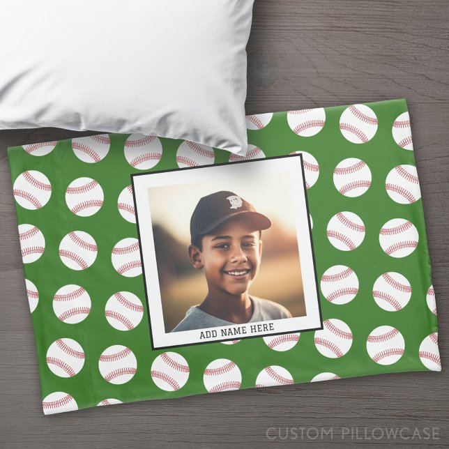 Baseball Pattern with Photo - Team Sports Green Pillowcase (Custom Pillowcase)
