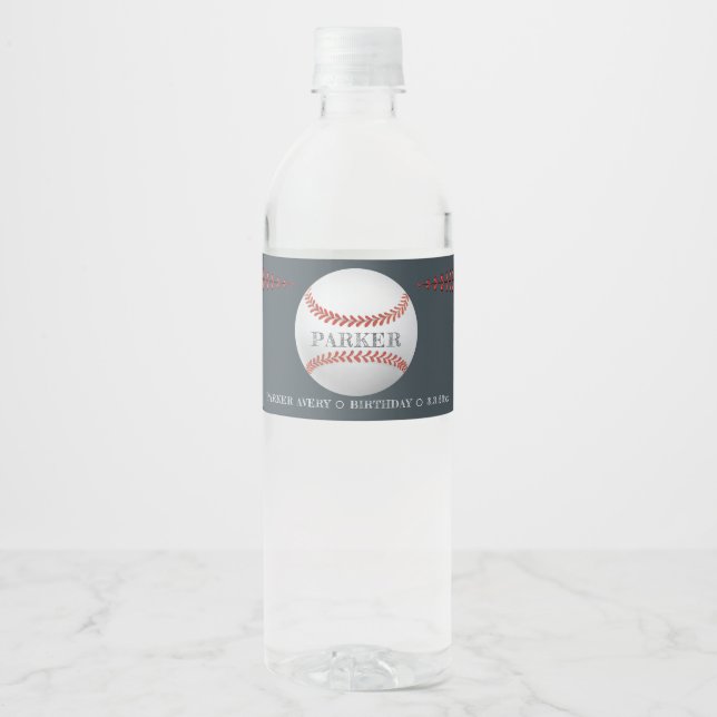 Baseball Personalised Birthday Water Bottle Label (Front)