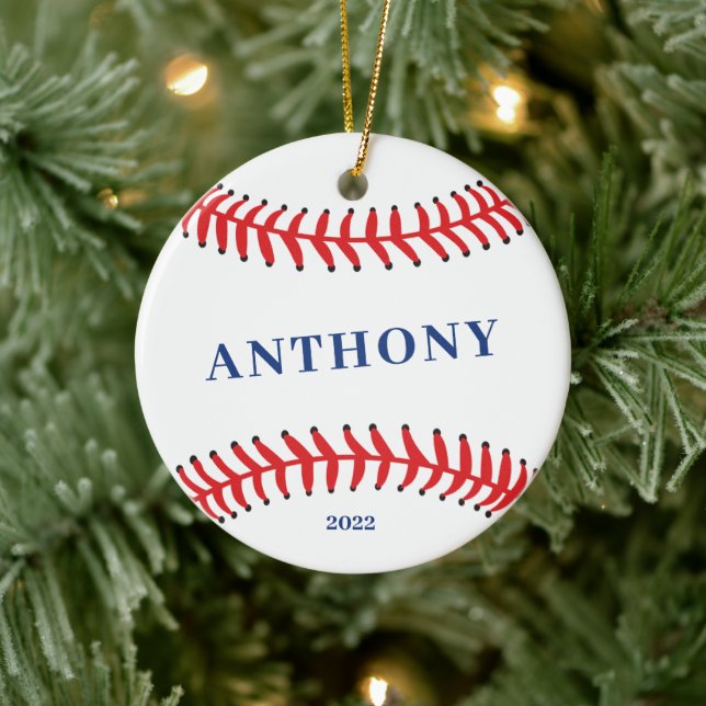 Baseball Personalised Christmas Ceramic Ornament (Tree)