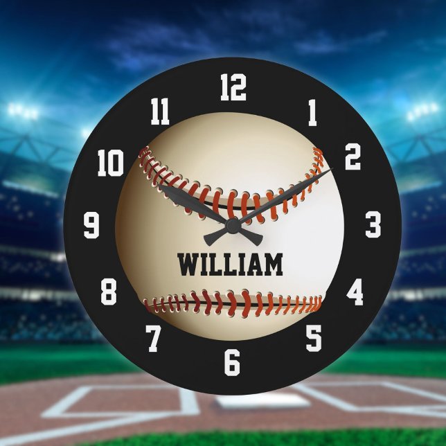 Baseball Personalised Custom Name Large Clock (Baseball Personalized Custom Name Large Clock)