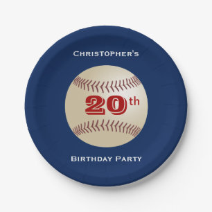 Baseball Personalised Name 20th Birthday Party Paper Plate