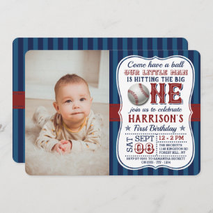 Baseball Photo 1st Birthday Invitations