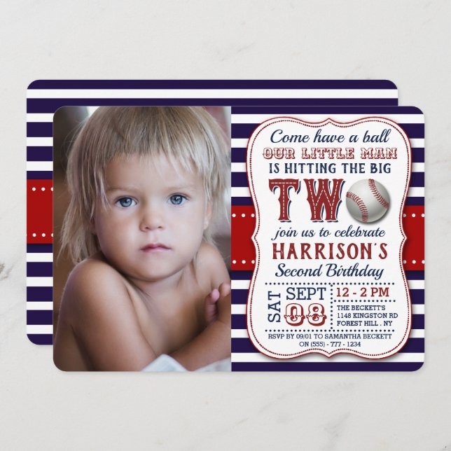 Baseball Photo 2nd Birthday Invitations (Front/Back)