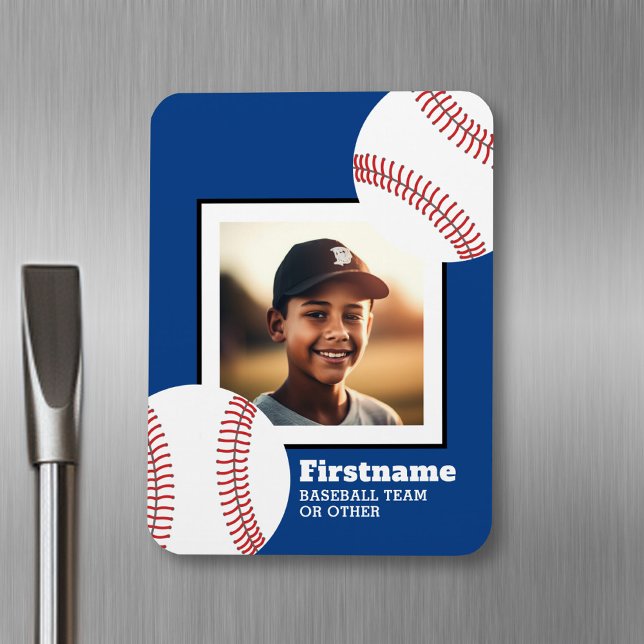 Baseball Photo Add Your Name - Can Edit blue Magnet (Personalized fridge magnet - sports photo)