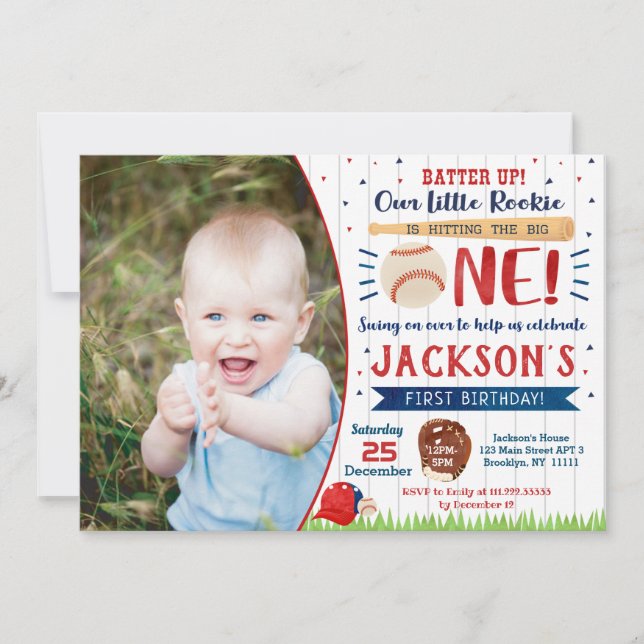 Baseball Photo First Birthday Party Invitations (Front)