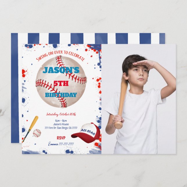 Baseball Photo Invitations  (Front/Back)