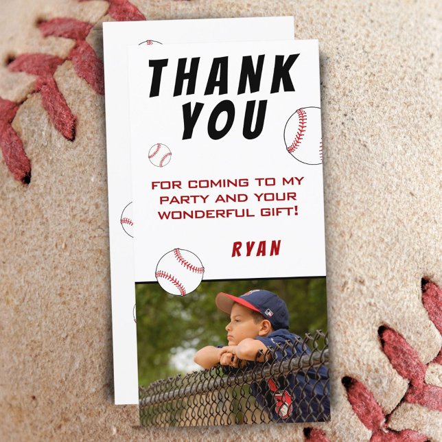 Baseball Photo Kids Birthday Thank You Card (Creator Uploaded)