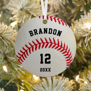 Baseball Photo Red Stitching Personalised Metal Tree Decoration