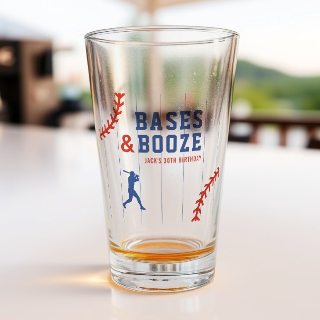 Baseball Pinstripe Sports Birthday Party Glass (Creator Uploaded)